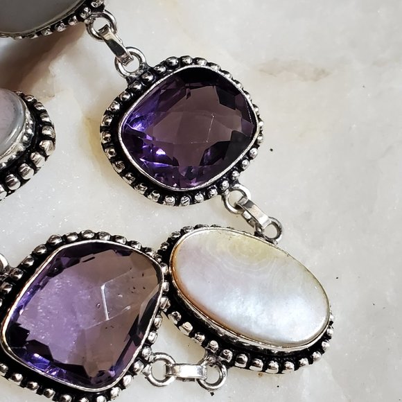 Silver Bracelet Natural Mother of Pearl Stone - Picture 5 of 5